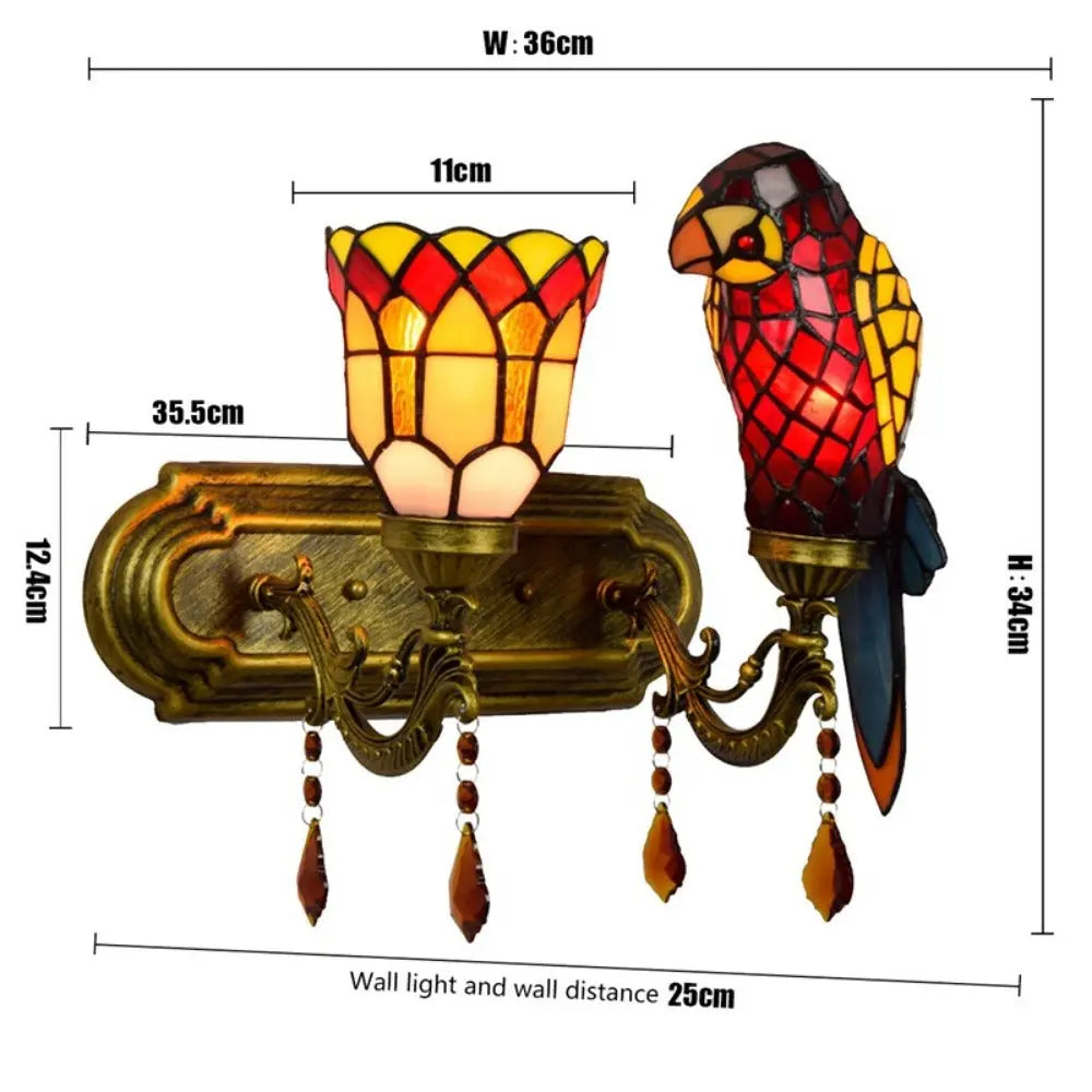 Double Wall Lights Vintage Stained Glass Tiffany Parrot Wall Lamp - CTL