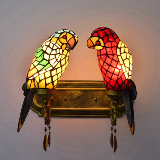 Double Wall Lights Tiffany Parrot Stained Glass Wall Lamp Sconce - CTL