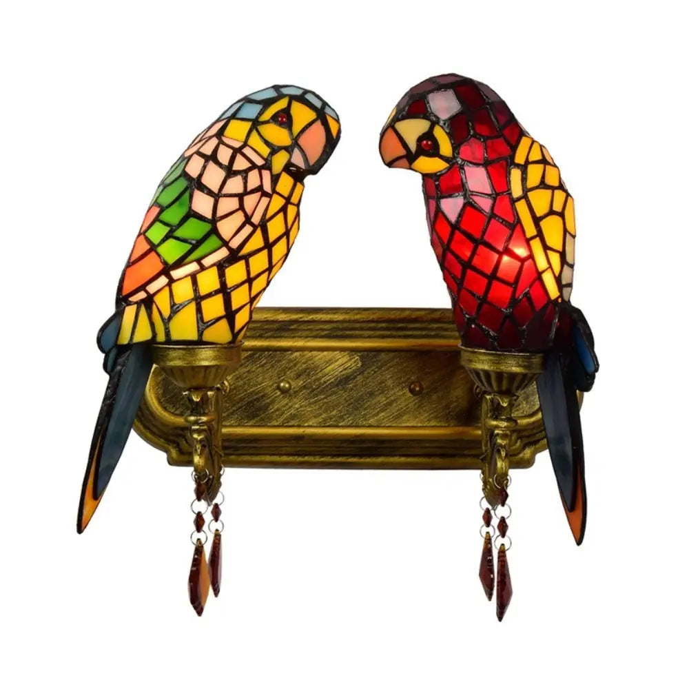 Double Wall Lights Tiffany Parrot Stained Glass Wall Lamp Sconce - CTL