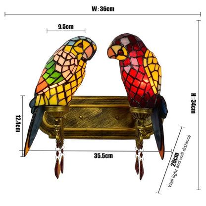 Double Wall Lights Tiffany Parrot Stained Glass Wall Lamp Sconce - CTL