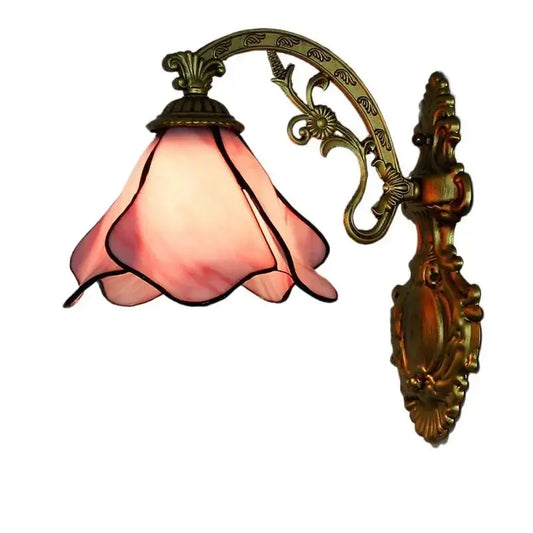 Tiffany Pastoral Pink Lotus Floral Lampshade Handmade Antique Wall Lights Small Sconce - CTL