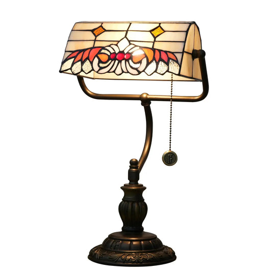 Tiffany Stained Glass Angel Wings Lampshade Antique Bankers Lamp - CTL