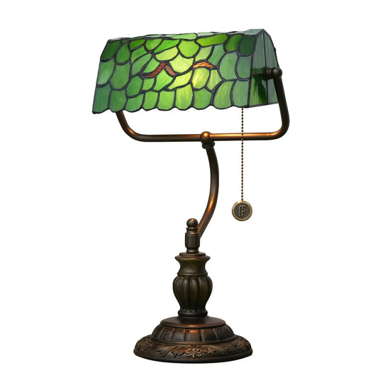 Tiffany Stained Glass Leaves Lampshade Bank Lamp Green Table Light - CTL