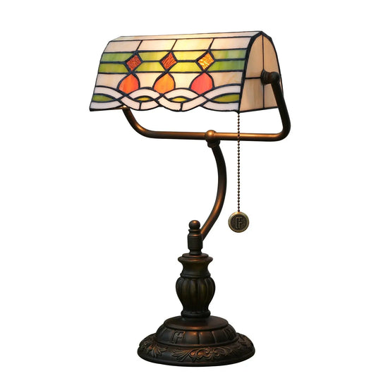Tiffany Stained Glass Moire Red Dot Lampshade Vintage Bankers Desk Lamp - CTL