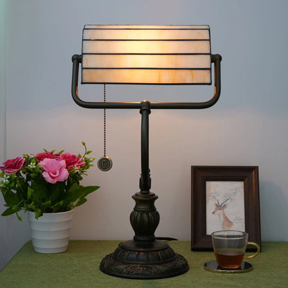 Tiffany Stained Glass Moire Red Dot Lampshade Vintage Bankers Desk Lamp - CTL