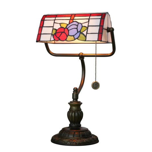 Tiffany Stained Glass Rose Lampshade Bedside Light Table Desk Bankers Lamp - CTL