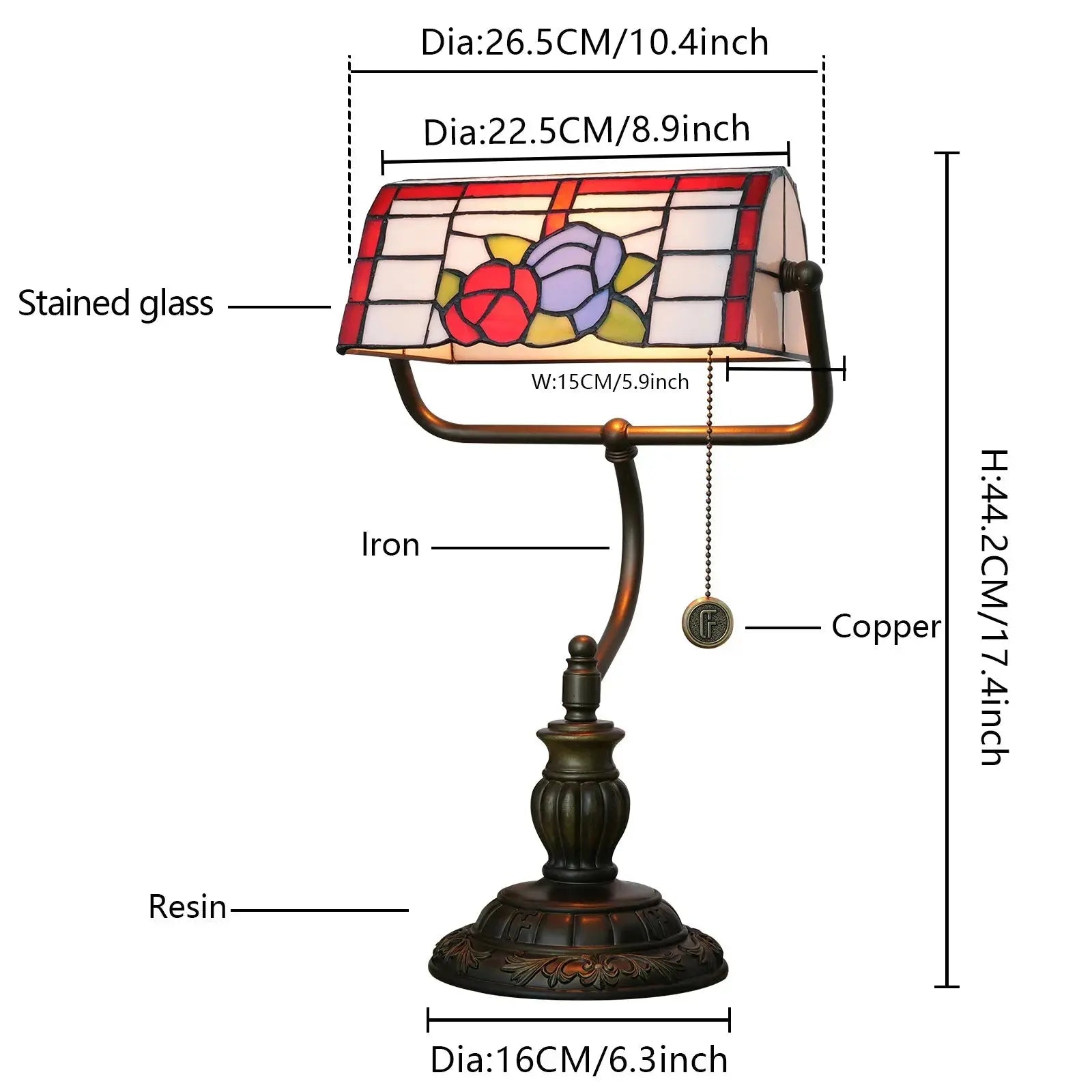 Tiffany Stained Glass Rose Lampshade Bedside Light Table Desk Bankers Lamp - CTL