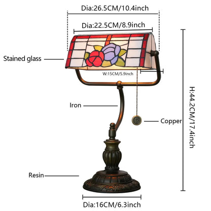 Tiffany Stained Glass Rose Lampshade Bedside Light Table Desk Bankers Lamp - CTL