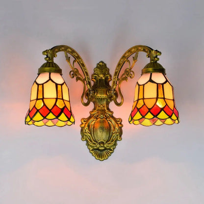 Antique Tiffany Wall Sconce Stained Glass Double Head Wall Lamp - CTL