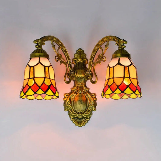 Antique Tiffany Wall Sconce Stained Glass Double Head Wall Lamp - CTL