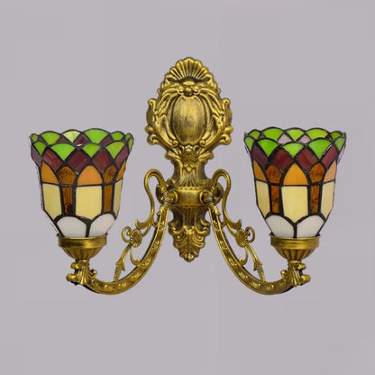 Antique Tiffany Wall Sconce Stained Glass Double Head Wall Lamp - CTL