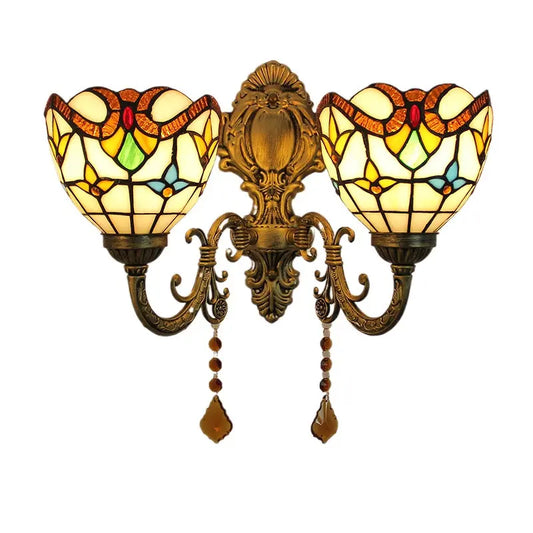 Vintage Double Head Tiffany Stained Glass Baroque Floral Lampshade Tiffany Wall Lights - CTL