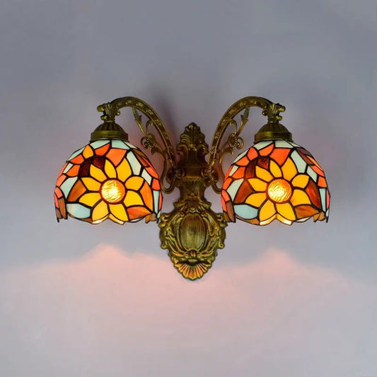 Outdoor Sconces Tiffany Sunflower Stained Glass Double Head Wall Light - CTL