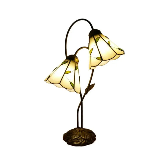 Vintage Stained Glass Flower Leaf Floral Lampshade Tiffany Desk Lamp - CTL