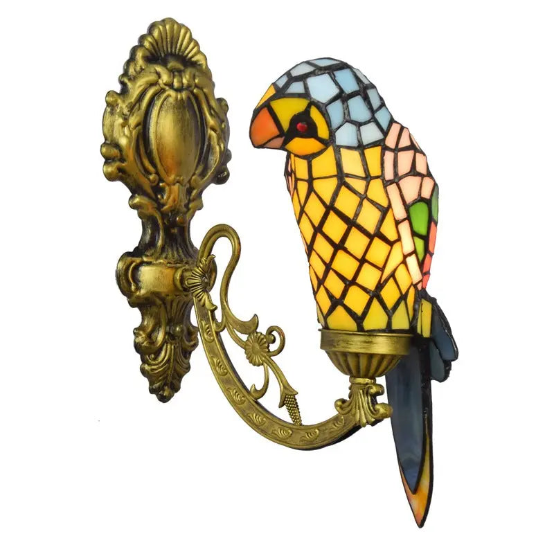 Vintage Stained Glass Yellow Parrot Lampshade Tiffany Style Wall Sconce - CTL