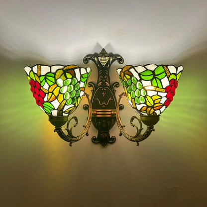 Two Light Wall Sconce Stained Glass Flower Tiffany Double Head Wall Lamps - CTL