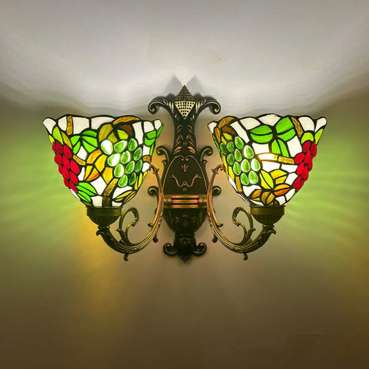 Two Light Wall Sconce Stained Glass Flower Tiffany Double Head Wall Lamps - CTL
