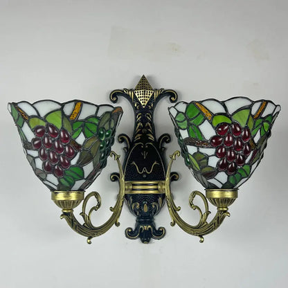 Two Light Wall Sconce Stained Glass Flower Tiffany Double Head Wall Lamps - CTL