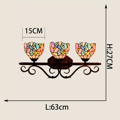 Vintage Stained Glass Flower Lampshade Tiffany Triple Arm Sconce - CTL