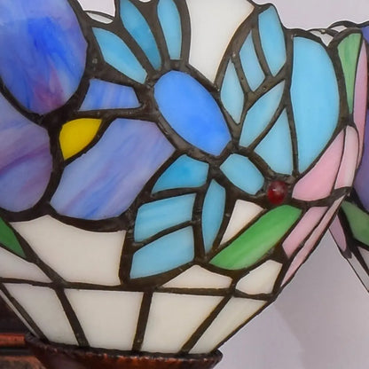 Vintage Stained Glass Flower Lampshade Tiffany Triple Arm Sconce - CTL