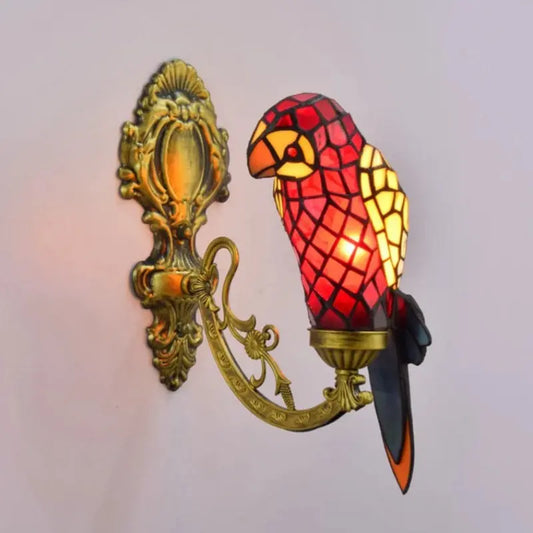 Antique Stained Glass Red Parrot Wall Sconce Tiffany Light - CTL