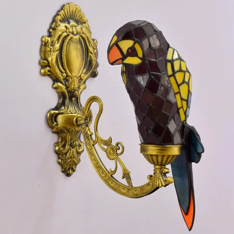 Antique Stained Glass Red Parrot Wall Sconce Tiffany Light - CTL