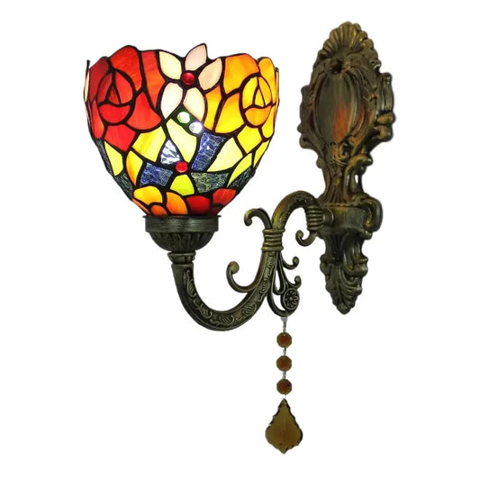 Vintage Stained Glass Rose Lampshade Wall Lamp Tiffany Sconce Light Fixtures - CTL