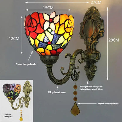 Vintage Stained Glass Rose Lampshade Wall Lamp Tiffany Sconce Light Fixtures - CTL