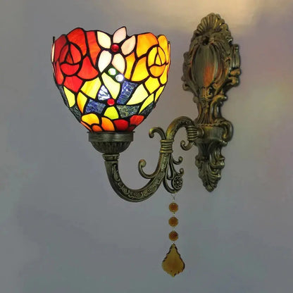 Vintage Stained Glass Rose Lampshade Wall Lamp Tiffany Sconce Light Fixtures - CTL