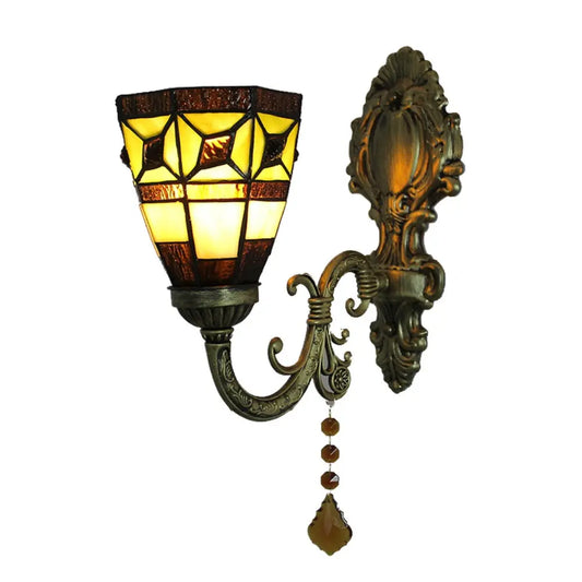 Vintage Stained Glass Simple Floral Lampshade Wall Lamp Tiffany Sconce - CTL