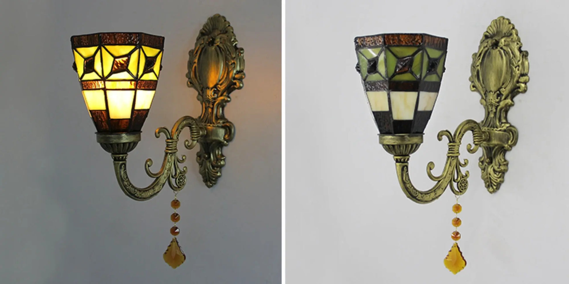 Vintage Stained Glass Simple Floral Lampshade Wall Lamp Tiffany Sconce - CTL