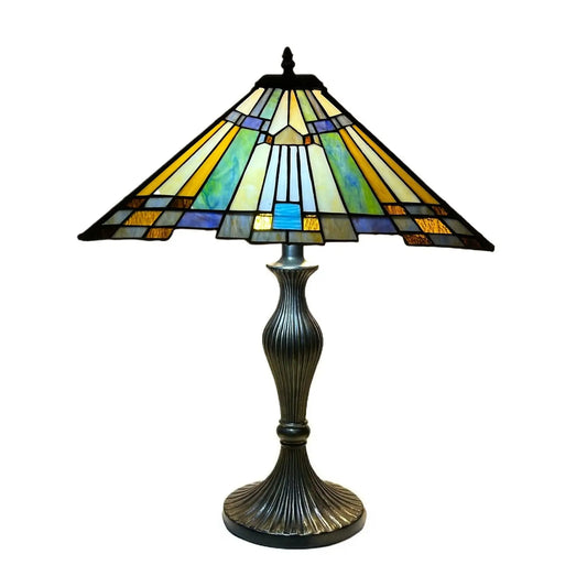 Vintage Stained Glass Square Floral Lamphade Antique Tiffany Table Lamp