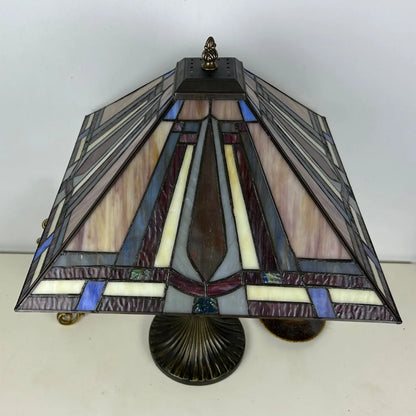 Vintage Stained Glass Square Floral Lamphade Antique Tiffany Table Lamp