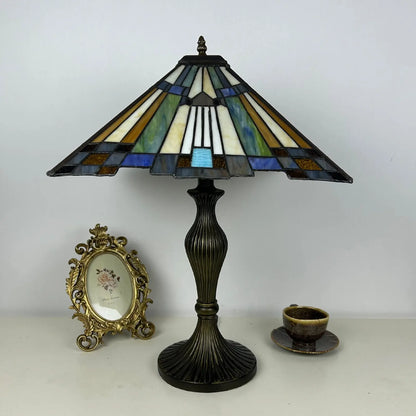 Vintage Stained Glass Square Floral Lamphade Antique Tiffany Table Lamp