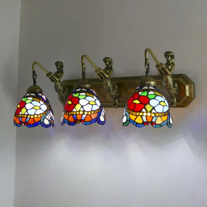 3 Light Wall Sconce Wall Lamp with Tiffany Stained Glass Bead Rose Lampshade - CTL