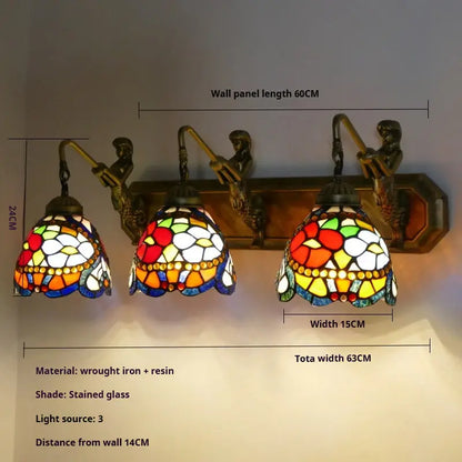 3 Light Wall Sconce Wall Lamp with Tiffany Stained Glass Bead Rose Lampshade - CTL