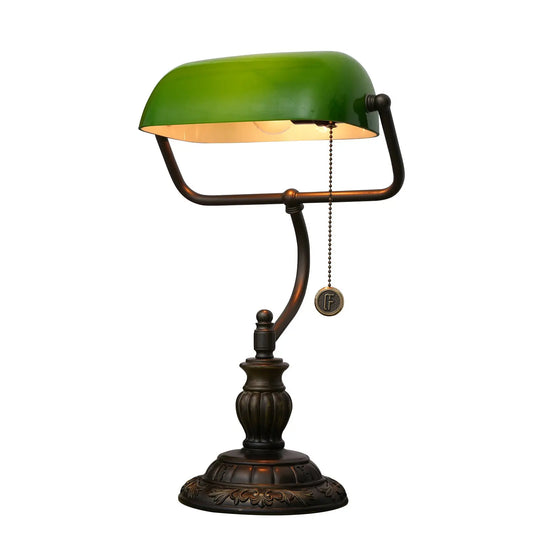 Vintage Tiffany Stained Glass Green Lampshade Retro Bankers Lamp Green Bedside Light - CTL