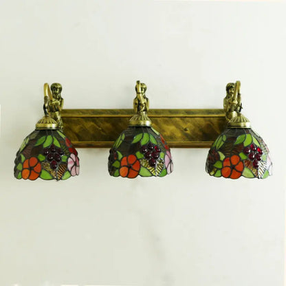 Vintage Stained Glass Pastoral Floral Flower Tiffany 3 Light Sconce - CTL