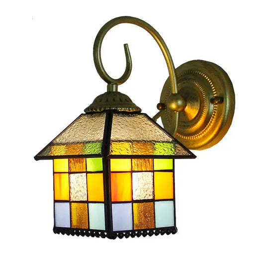Vintage Stained Glass Pastoral Lampshade Small Tiffany Sconce Wall Lamp - CTL