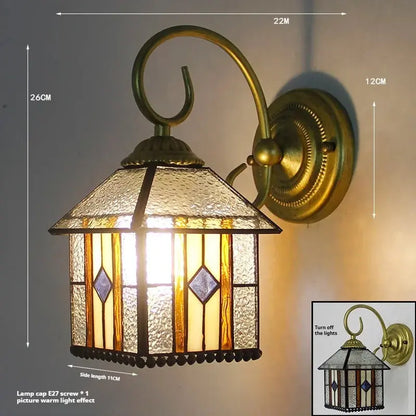 Vintage Stained Glass Pastoral Lampshade Small Tiffany Sconce Wall Lamp - CTL