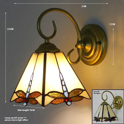 Vintage Stained Glass Pastoral Lampshade Small Tiffany Sconce Wall Lamp - CTL