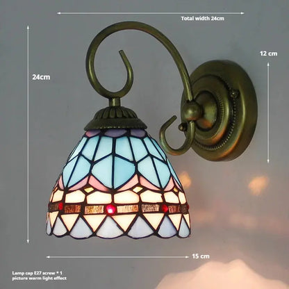Vintage Stained Glass Pastoral Lampshade Small Tiffany Sconce Wall Lamp - CTL