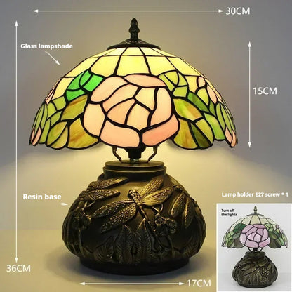 12inch Tiffany Stained Glass Pearl Hummingbird Lampshade Vintage Desk Lamp - CTL