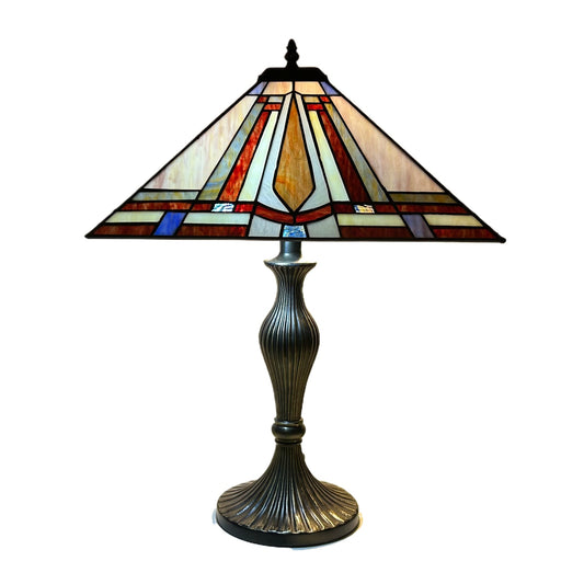 Vintage Stained Glass Square Flower Lamphade Antique Tiffany Table Lamp