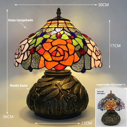 12inch Tiffany Stained Glass Pearl Hummingbird Lampshade Vintage Desk Lamp - CTL