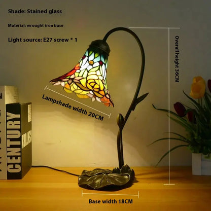8inch 20cm Stained Glass Blue Lotus Lampshade Vintage Tiffany Table Lamp - CTL